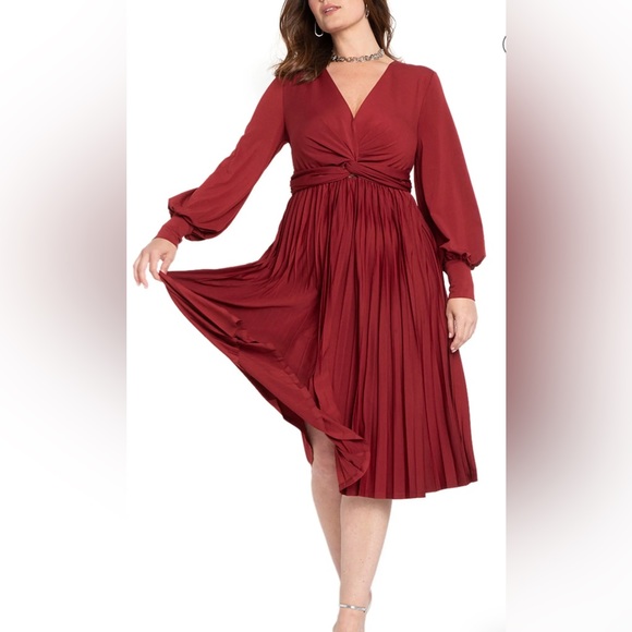 ELOQUII RED PLEATED DRESS - Picture 2 of 6